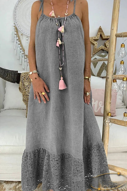 Shirt dress with lace insert and knotted lace insert