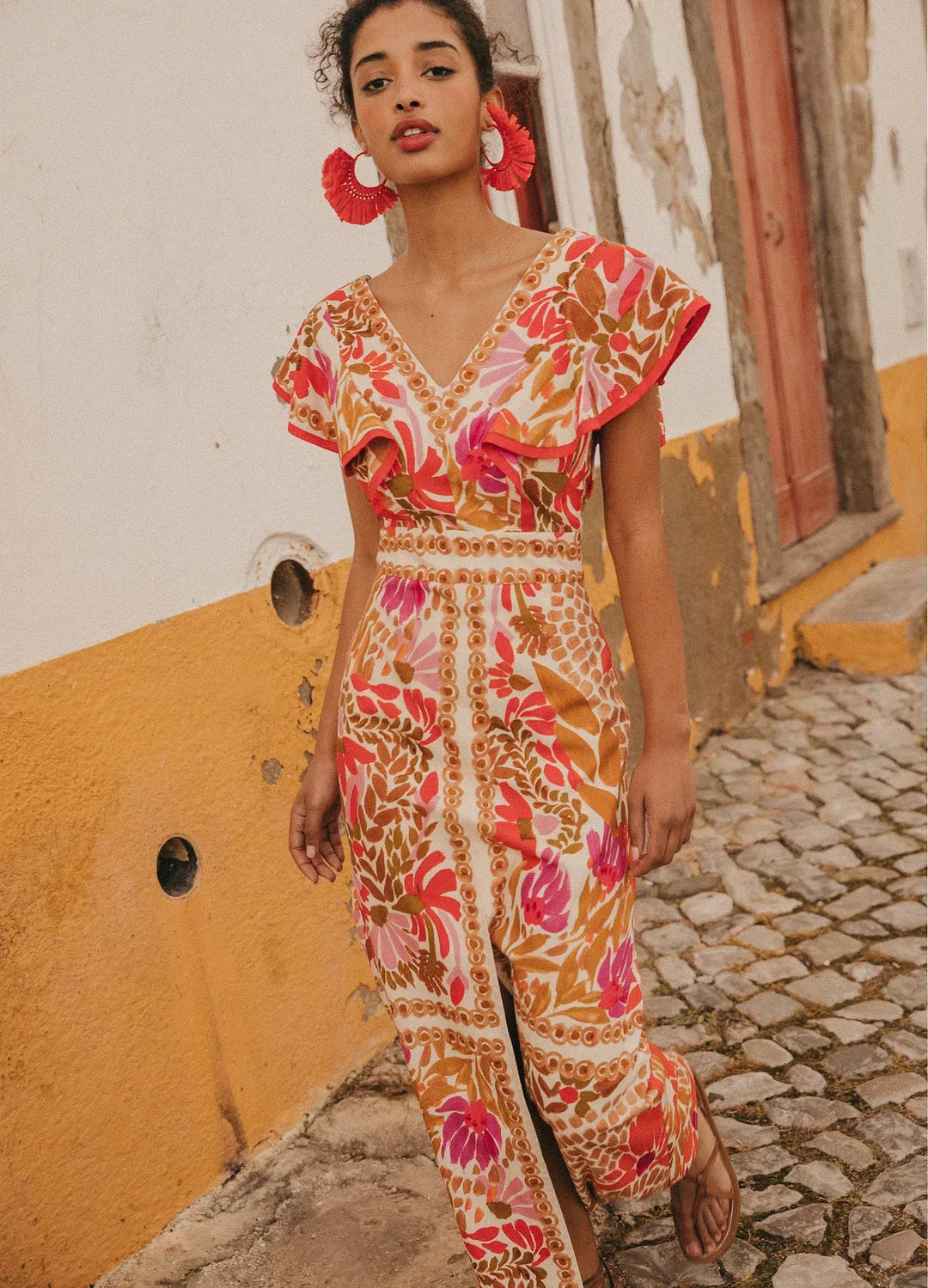 Crystal - Vintage V-neck floral print dress