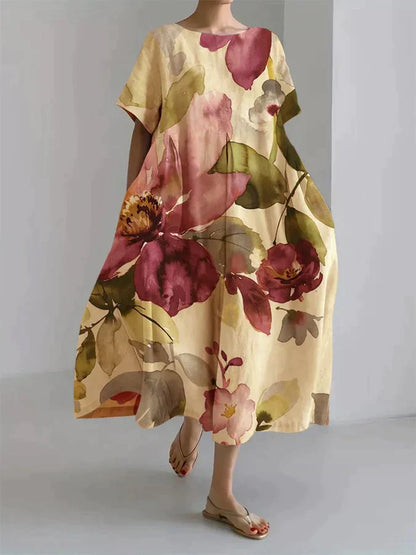 Mc | Wide-cut women's dress with botanical floral pattern