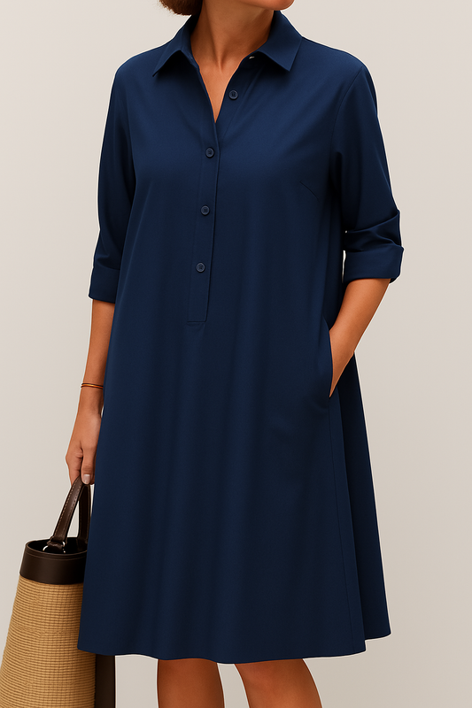 Half-length shirt dress with button closure