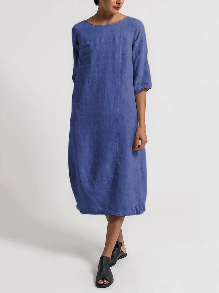 LP | Alice - One-color casual dress with round neckline and 3/4 sleeves