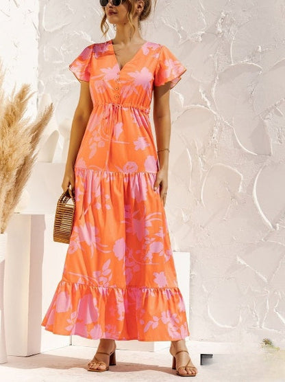 LP | Long dress with floral print and V-neckline