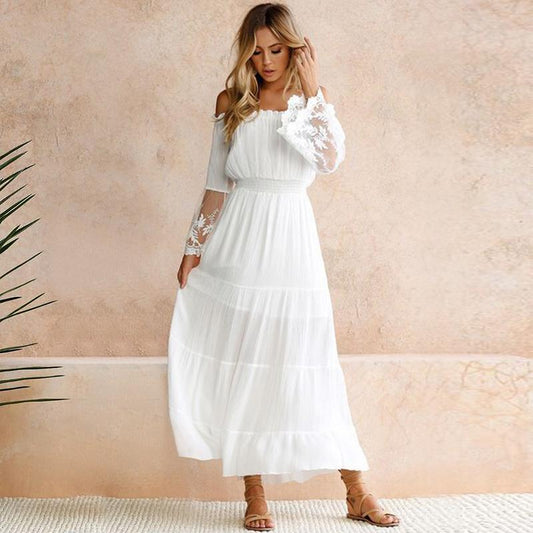 Tulle off shoulder vacation dress with fringe