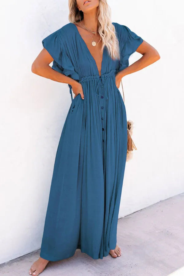 Fairy Air dress with V-neck and sleeves with ruffles