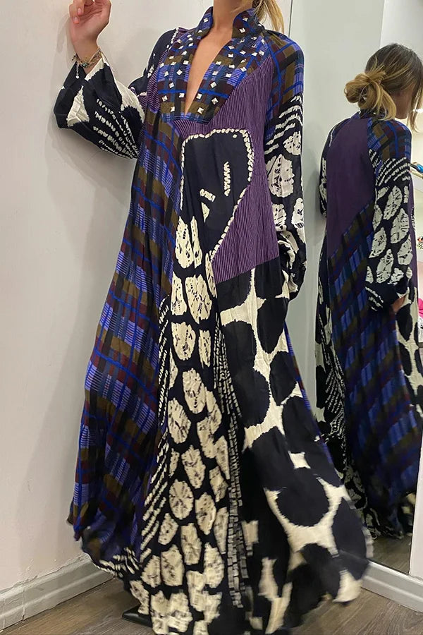 Mc | Rhiane - Creative maxi dress with long sleeves, color block print and pockets