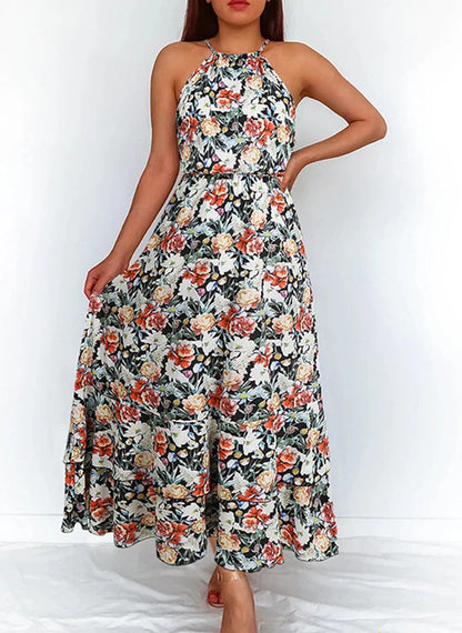 Halter skirt dresses with an elegant floral combination