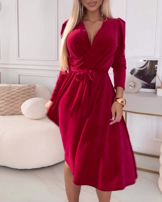 dress puff sleeves ribbon velvet