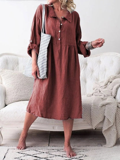 Maria women's long-sleeved summer dress, buttoned, loose fabric