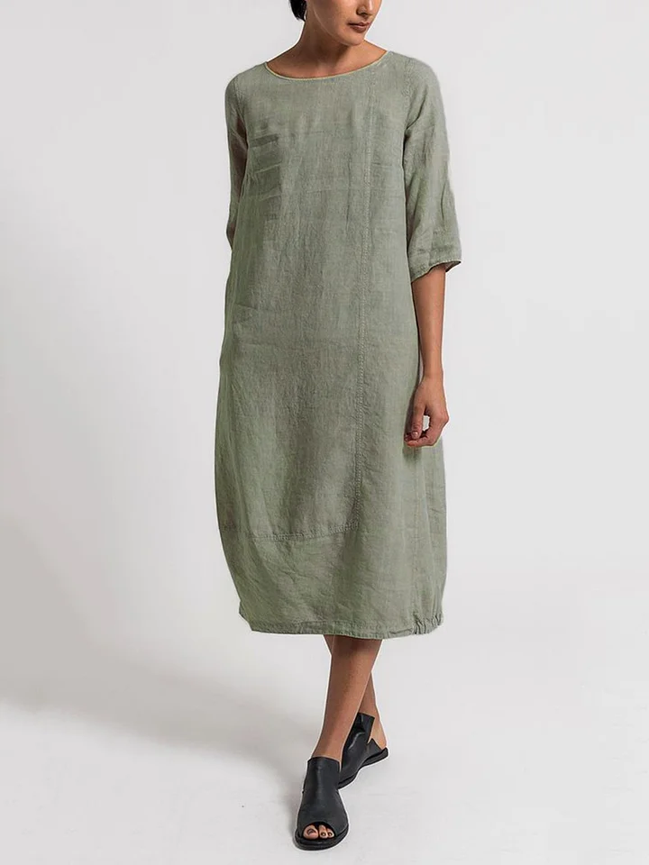 LP | Alice - One-color casual dress with round neckline and 3/4 sleeves