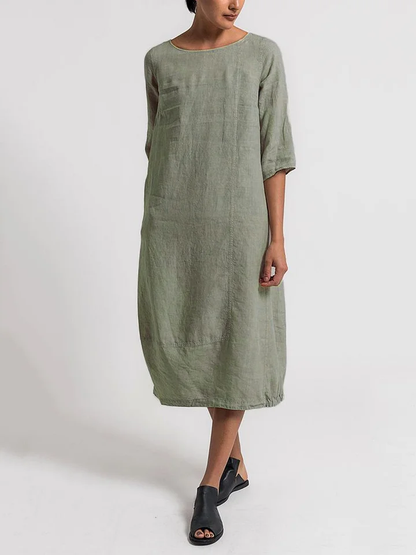 LP | Alice - One-color casual dress with round neckline and 3/4 sleeves