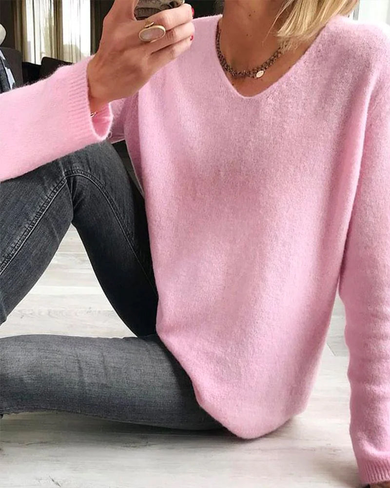 Mila | Women's Plain Long Sleeve Sweater Simple, Chic, and Comfortable