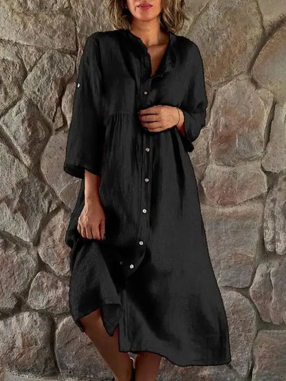 Mc | Cotton and linen fitted shirt dress