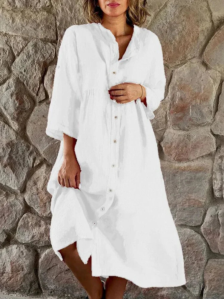 Mc | Cotton and linen fitted shirt dress