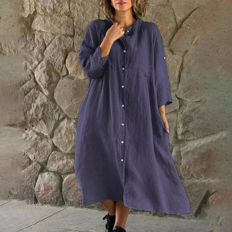 Mc | Cotton and linen fitted shirt dress