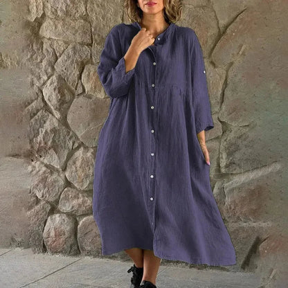 Mc | Cotton and linen fitted shirt dress