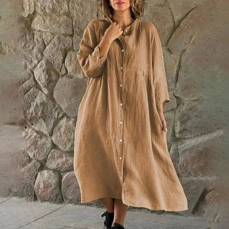 Mc | Cotton and linen fitted shirt dress