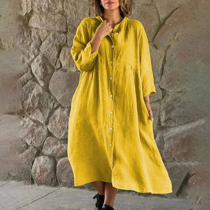 Mc | Cotton and linen fitted shirt dress
