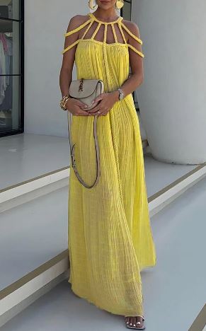 Mc | Modern and sophisticated linen-blend draped maxi dress with trim