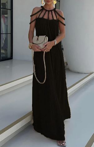 Mc | Modern and sophisticated linen-blend draped maxi dress with trim