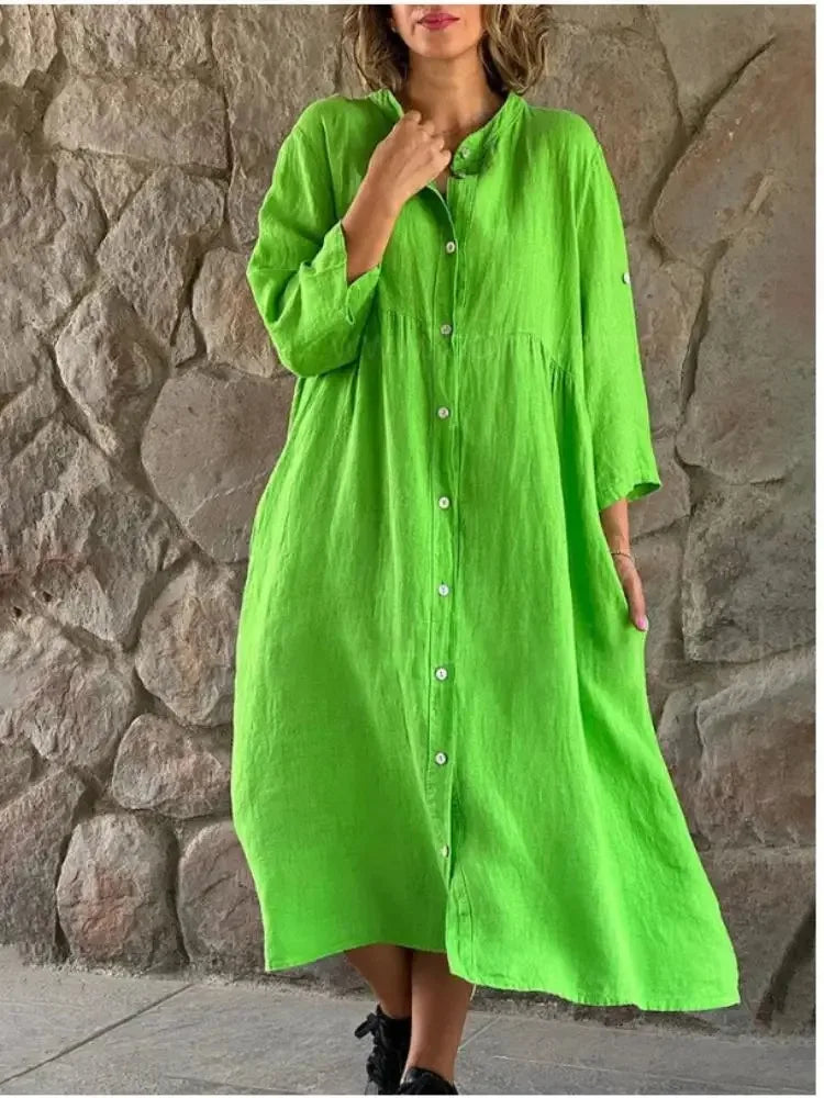 Mc | Cotton and linen fitted shirt dress