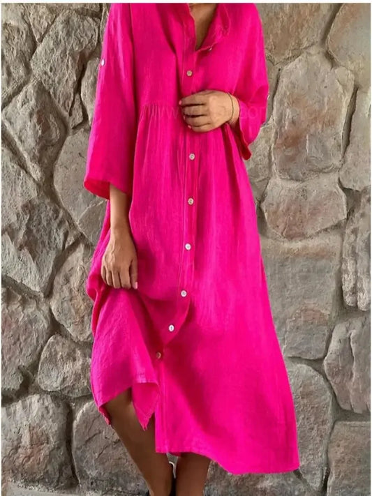Mc | Cotton and linen fitted shirt dress