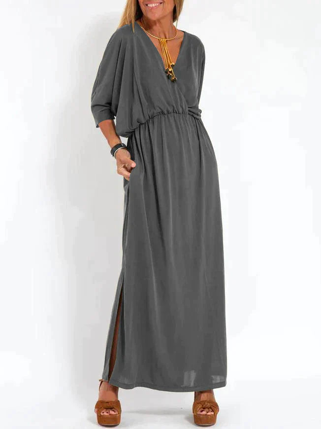 LP | V-neck dress with slit for women