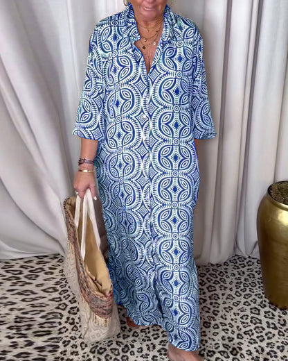 LP | Vintage printed long dress with flap pocket