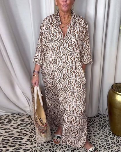 LP | Vintage printed long dress with flap pocket