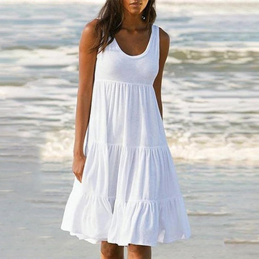 LD Sleeveless beach dress with round neckline