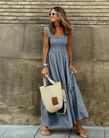 LP | Long dress with ruffle sleeves and checkerboard ruffles