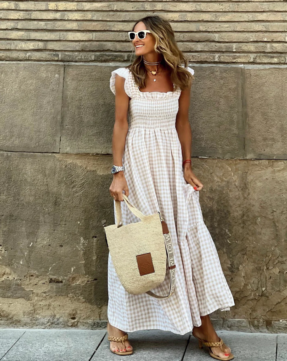 Mc | Maxi dress with ruffled sleeves and checkerboard ruffles