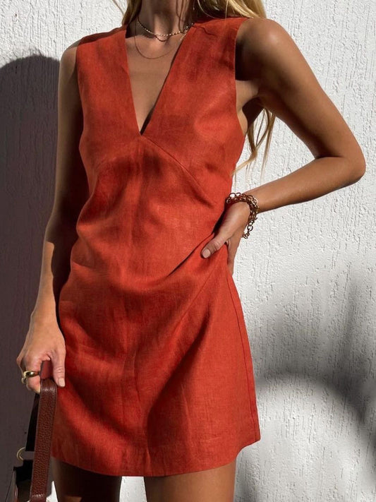 Stylish mini dress with V-neck for women