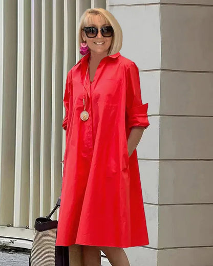 Bailey - Midi-length dress with shirt collar and spring-summer temperament
