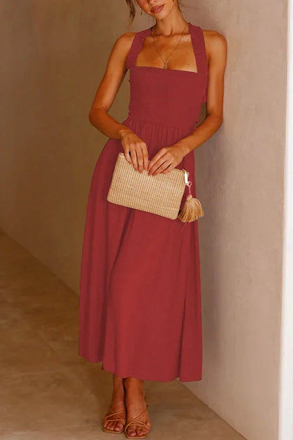 LP | Midi dress with pockets and crisscross back flounce