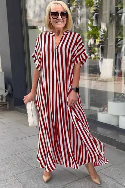 LP | Boho dress with short sleeves and striped vest with slit