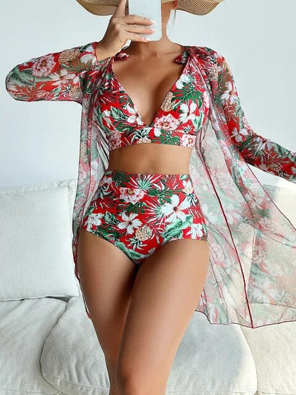 LD Sexy bikini with floral pattern and overlay