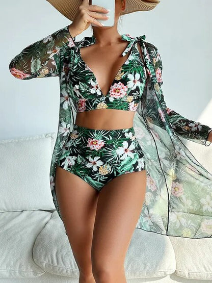 LD Sexy bikini with floral pattern and overlay