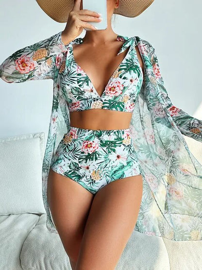 LD Sexy bikini with floral pattern and overlay