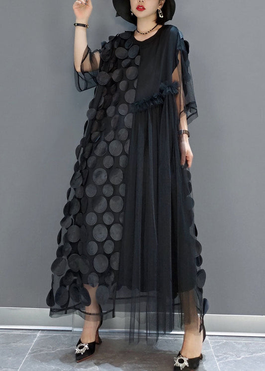 Mc | Women's mesh dress with short sleeves and plunging neckline