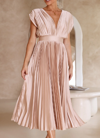 LP | Unicolor long dress with short sleeves