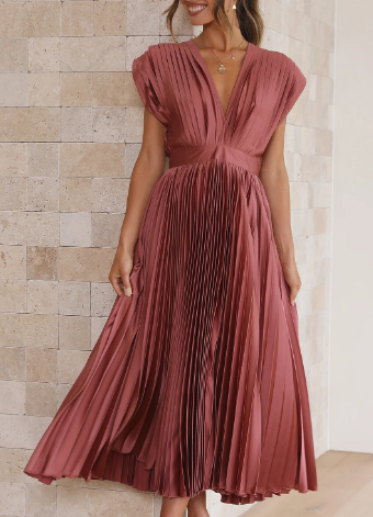 LP | Unicolor long dress with short sleeves