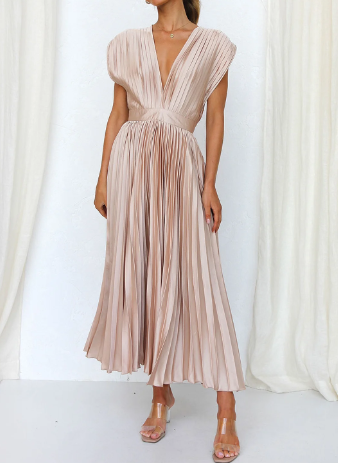 LP | Unicolor long dress with short sleeves