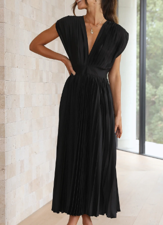 LP | Unicolor long dress with short sleeves