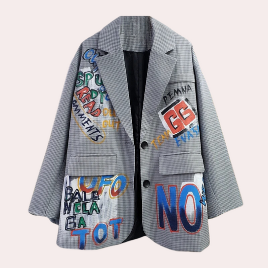 Kathy | Chic Oversized Women's Blazer with Elegant Text Detail