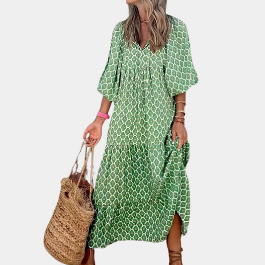 Mc | Multi-layer maxi dress with puff sleeves