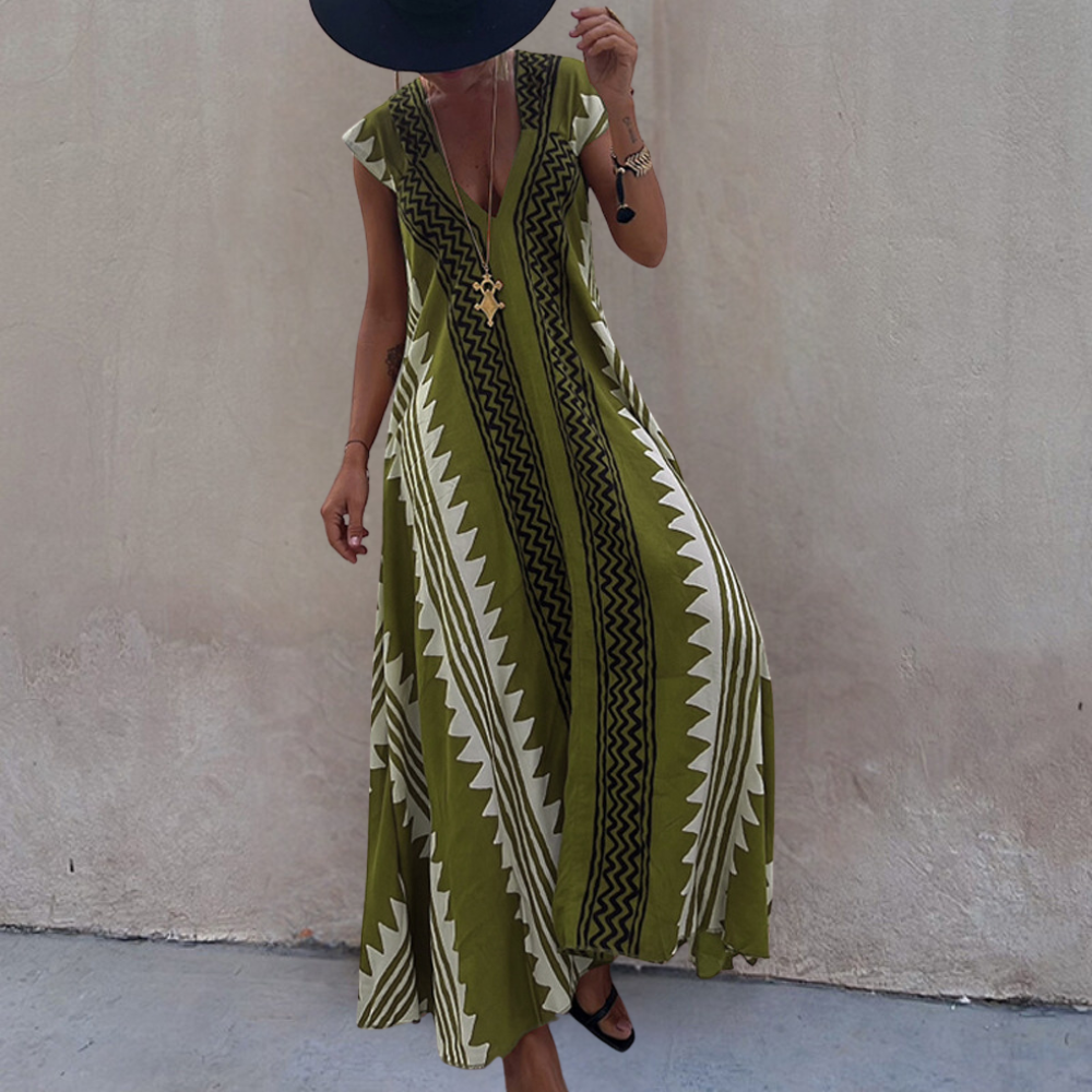 LP | Long boho dress with geometric print for woman