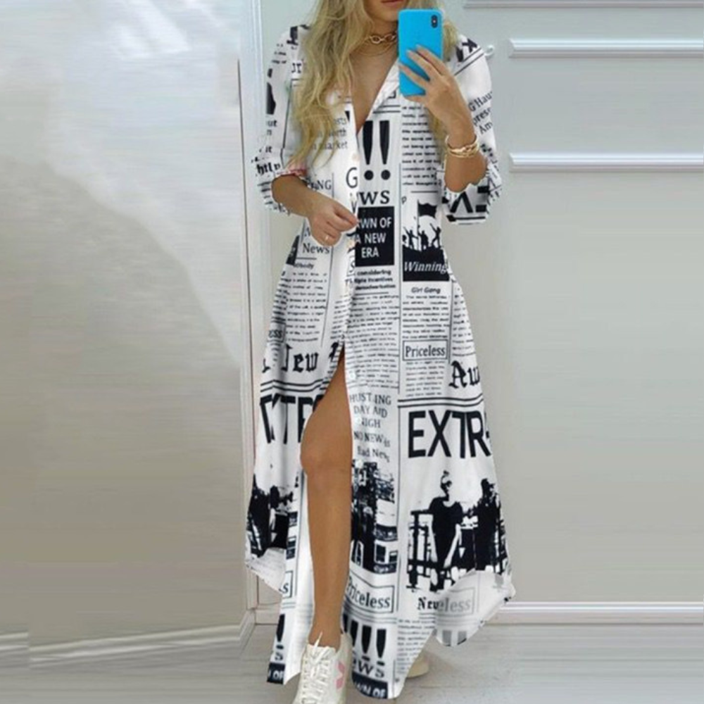 LP | Creative dress with modern newspaper print