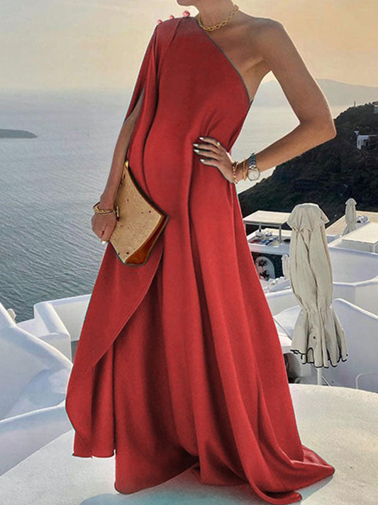 Asymmetrical long maternity dress with open back and one shoulder