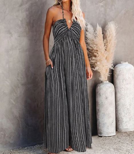 Mc | Sexy striped long dress with adjustable tube top Tanga