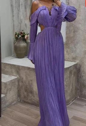 LP | Purple long dress with dropped shoulders